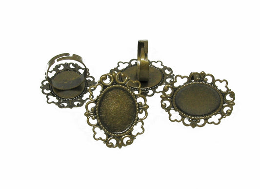 12 Ring Rohlinge für Cabochon, Klebeperlen,bronzefarben, Größenverstellbar