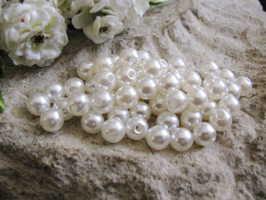 Wachsperlen Weiß 8mm, wahlweise 50, 100 o. 200, Cremeweiß, Perlen basteln