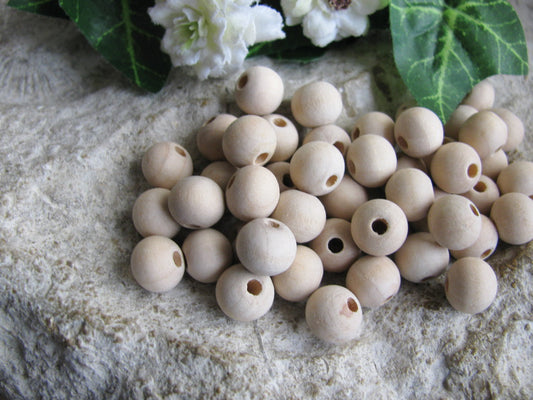 Wahlweise 50 o. 100 Holzperlen, natur 10mm, Perlen basteln, fädeln selbst machen