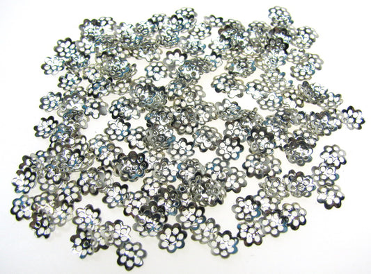 200 Perlkappen silberfarben dunkel 6mm, Schmuck, Perlen basteln, Blümchen, Blume