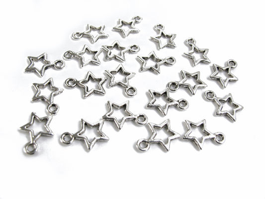 20 Metallanhänger Stern 1,2cm silberfarben Perlen basteln, Schmuck selbst machen
