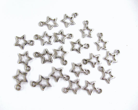20 Metallanhänger Stern 1,2cm silberfarben Perlen basteln, Schmuck selbst machen