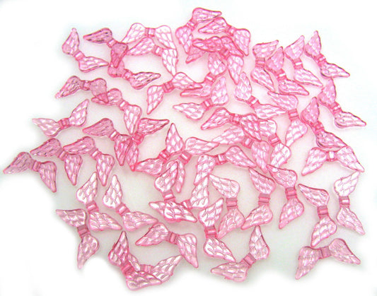 50 Acrylperlen Flügel, rosa transparent 2cm, Engelsflügel, Flügelperlen, basteln