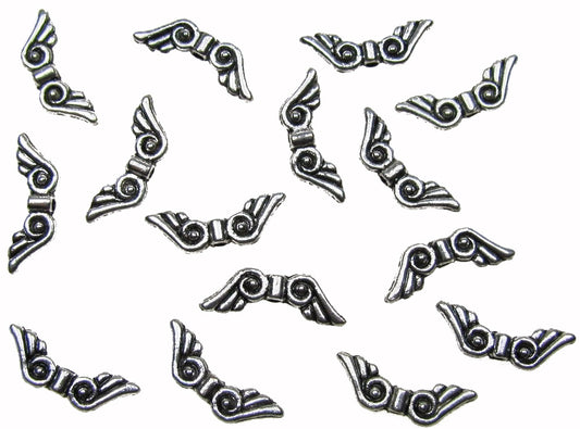 15 Flügel mini Metallperlen, 16x5,5mm, Engelsflügel, Schutzengel, Perlen basteln