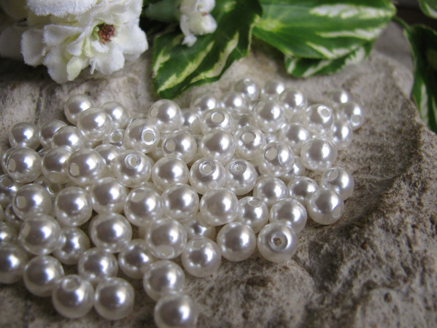 100, 200 o. 400 Wachsperlen 6 mm, Cremeweiß, Schmuck -  Perlen basteln, weiß,