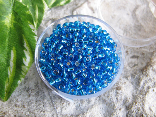 Rocailles silbereinzug hellblau safir 3,5mm, Glasperlen, Schmuck machen, Perlen