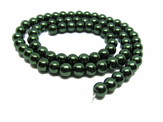 73 Glaswachsperlen grün dunkel, 6mm Glasperlen, Perlen basteln, 1 Strang