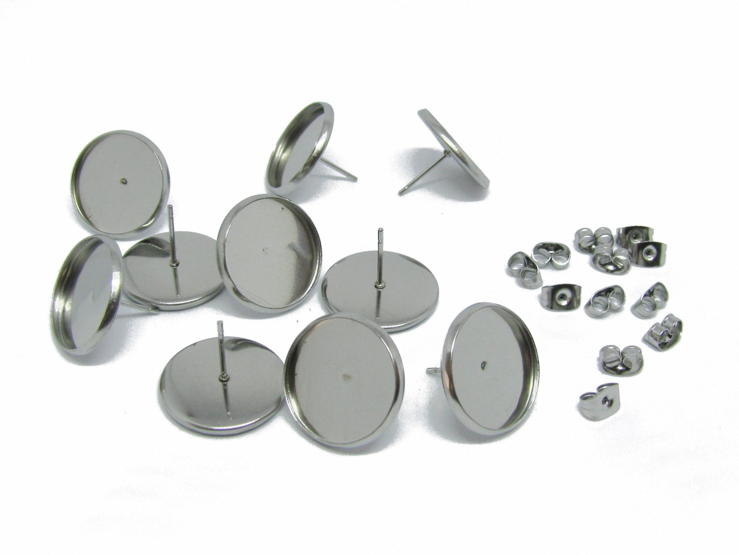 10 Edelstahl Ohrring Rohlinge für Cabochon o. Gießharz, 17,5mm, Silberfarben