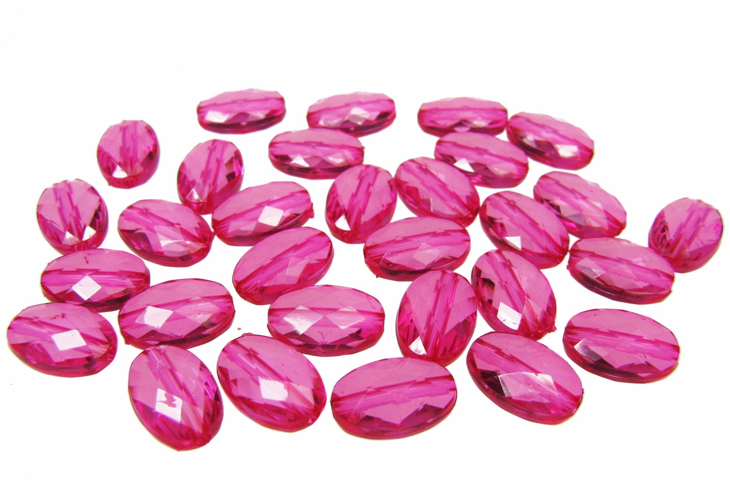 60 Acrylperlen facettiert rosa oval flach 1,45cm, transparent, Kunststoffperle,