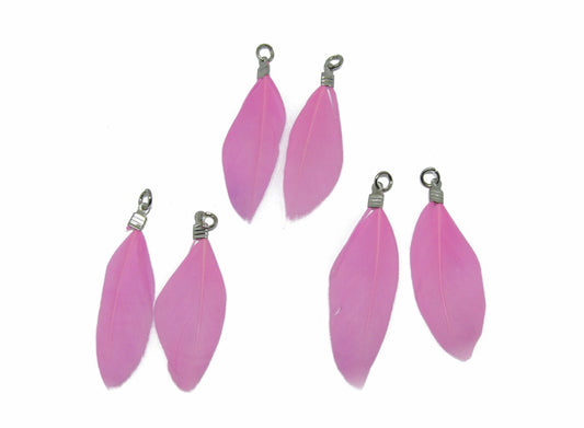 4 Anhänger echte Feder rosa,ca 4,8 bis 5,3 cm, Perlen basteln Indianer, Perlen