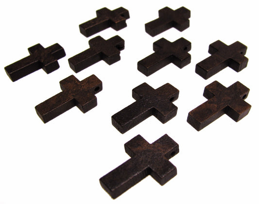 10 Holzperlen Kreuz braun, 2,2cm, Rosenkranz fädeln, Kommunion, Holz Anhänger