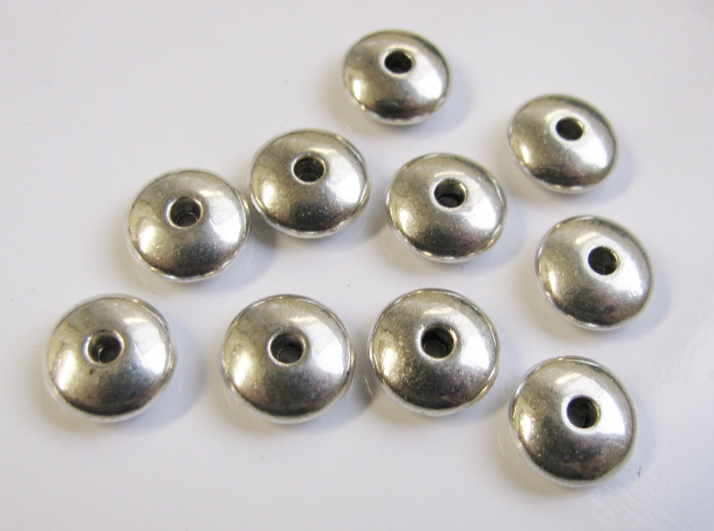 10 Rondelle Metallperlen 10mm, silberfarben, Zwischenperlen, Perlen basteln