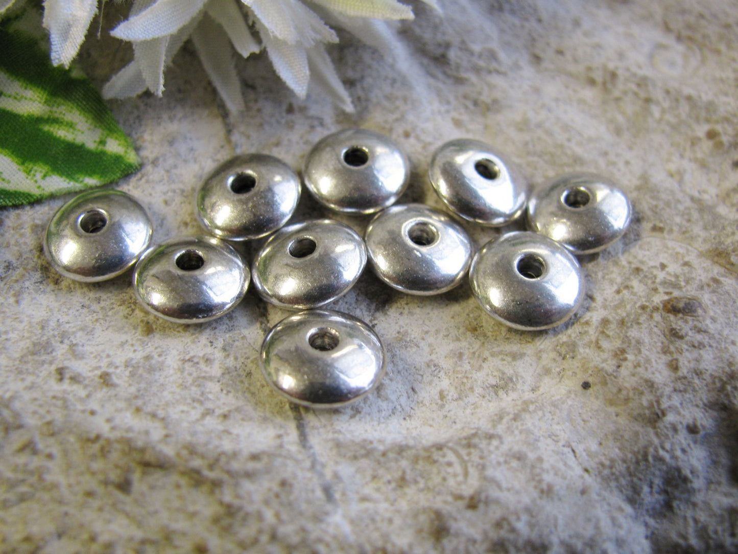 10 Rondelle Metallperlen 10mm, silberfarben, Zwischenperlen, Perlen basteln