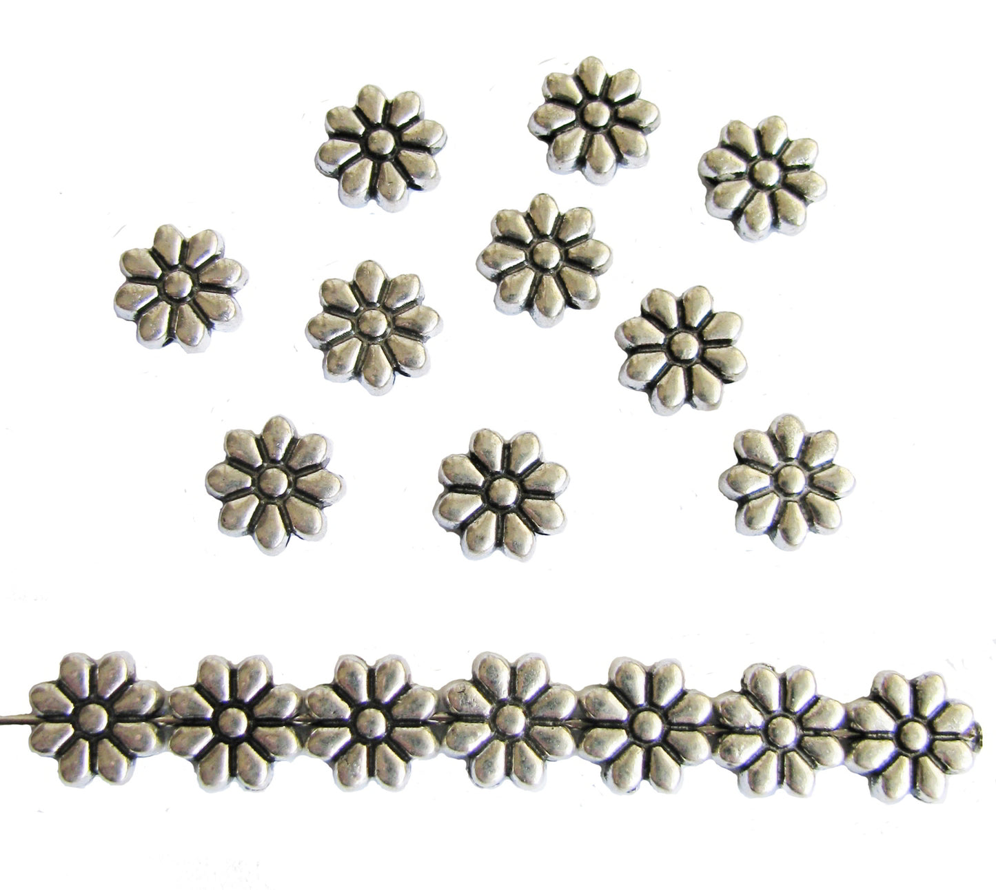 10 Metallperlen Blume silberfarben 8,5mm, Perlen basteln, Zwischenperle, fädeln