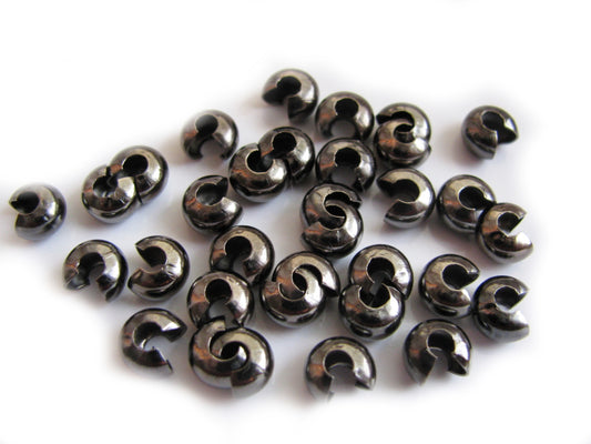 30 Kaschierperlen anthrazit 7,5 mm, schwarz, Perlen basteln, für Quetschperlen