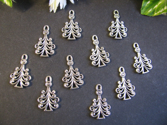 10 filigraner Tannenbaum, 23mm x14mm, Metallanhänger,Schmuck mit Perlen basteln,