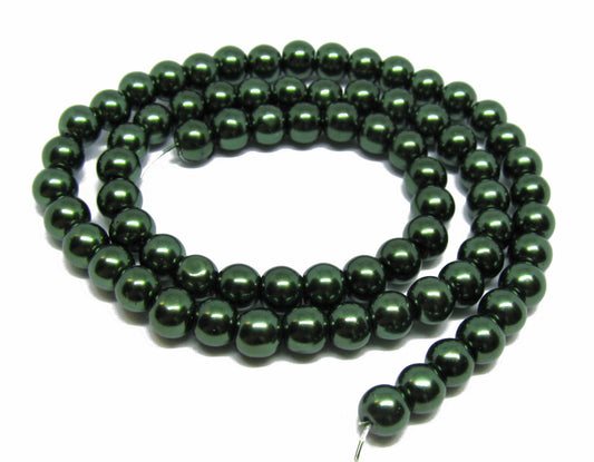 73 Glaswachsperlen grün dunkel, 6mm Glasperlen, Perlen basteln, 1 Strang