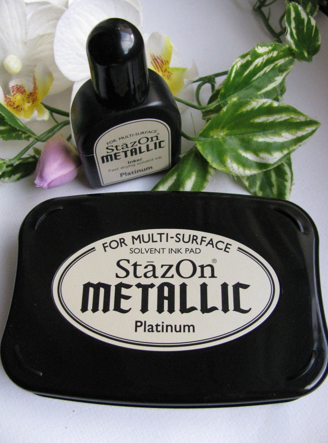 StazOn Stempelkissen Metallic Platinum mit Auffüller, Tsukineko, Wasserfest