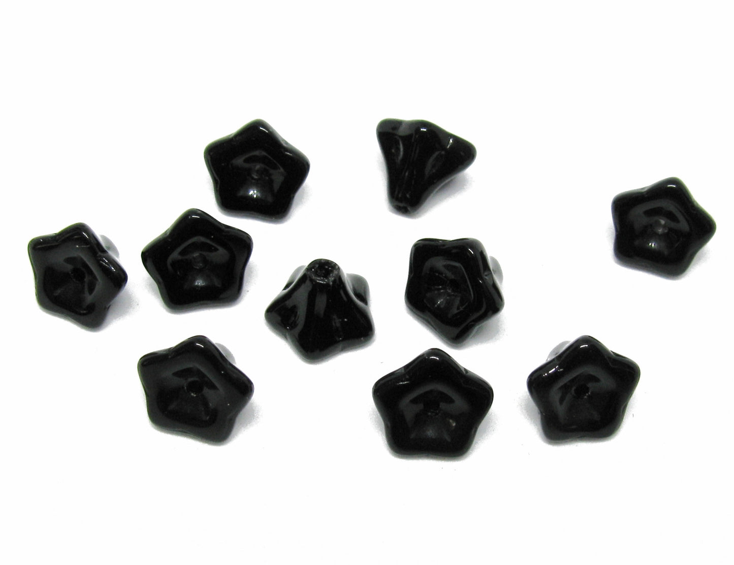 20 Glasperlen Blütenkelche, 7 x 9 mm, schwarz, Perlen basteln, Blume, fädeln
