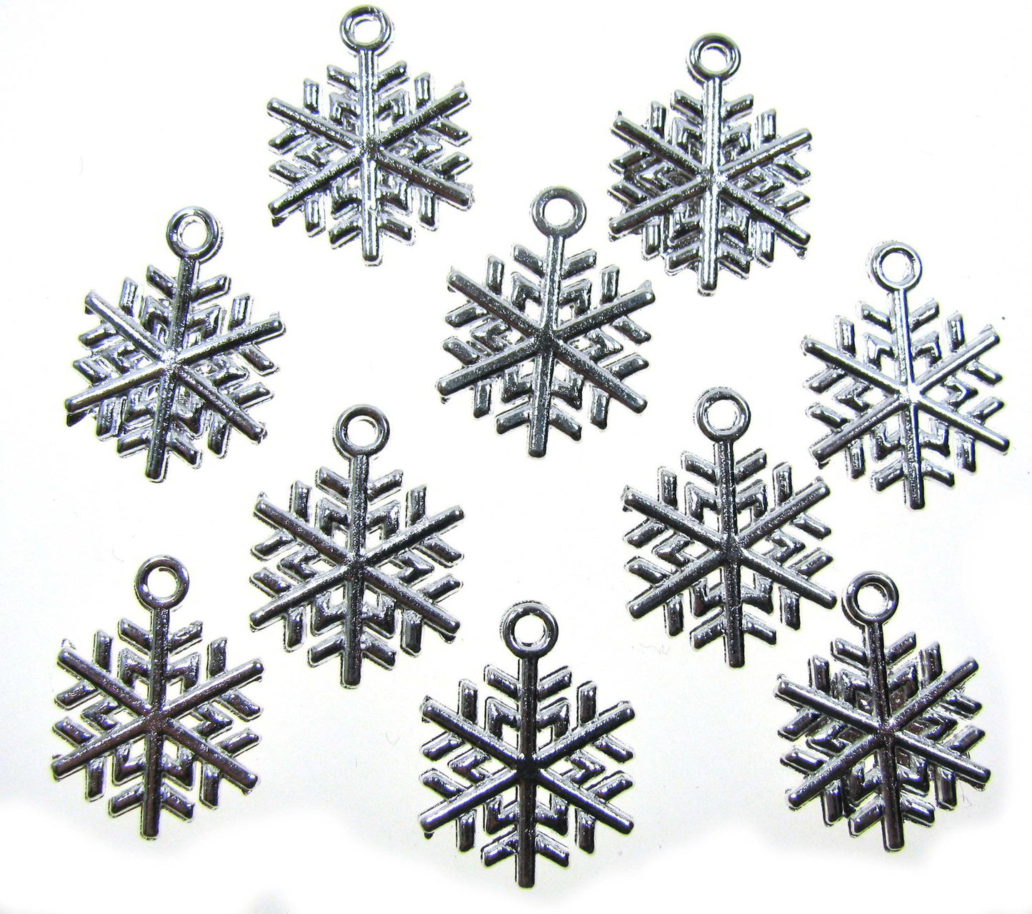 10 Anhänger Schneeflocke silberfarben hell, 2 cm, Metallanhänger, Perlen basteln