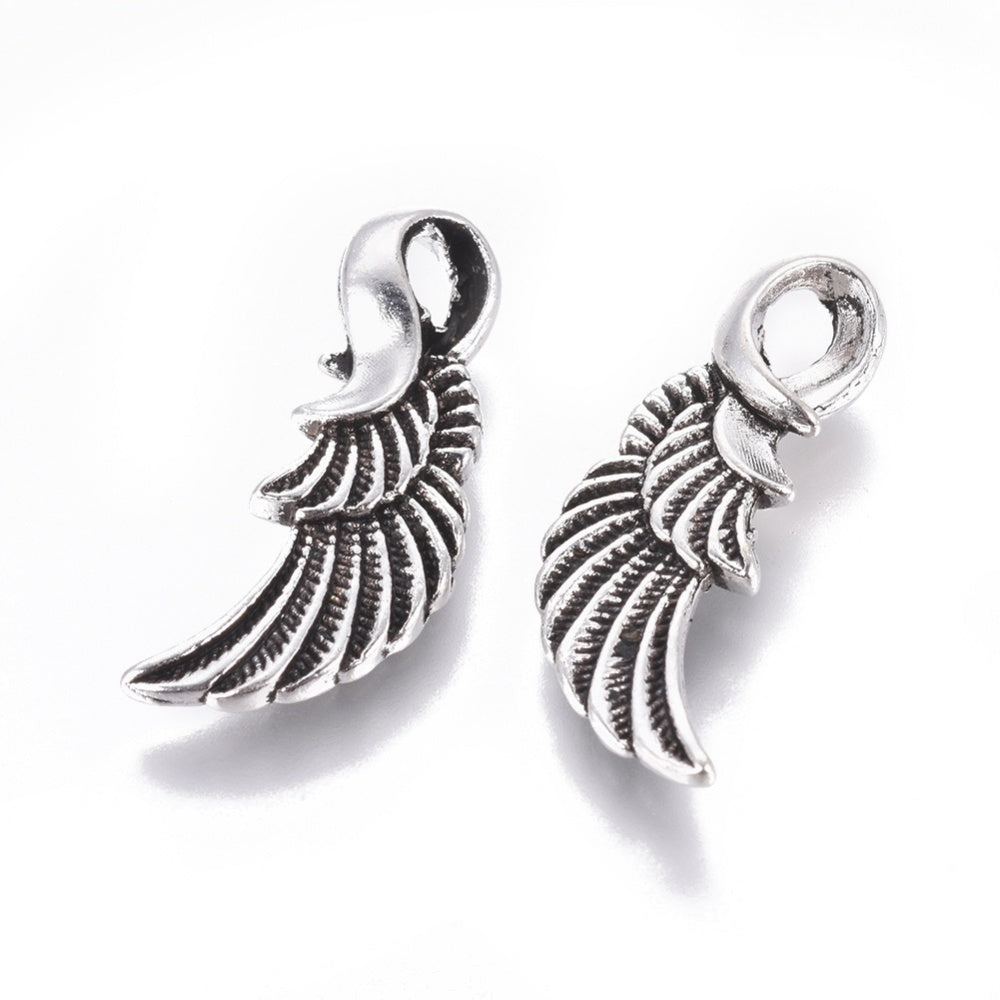 50 Anhänger Flügel Silberfarben, 2,35 cm, Schwinge, Metallanhänger Perlen basteln