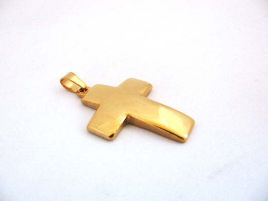 Kreuz Anhänger Edelstahl goldfarben, 4,3cm, Kettenanhänger, Kruzifix, glänzend