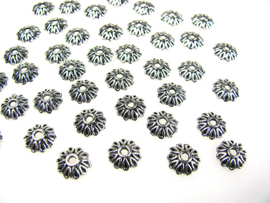 40 Perlkappen Blume 8mm silberfarben, Endkappe für Perlen, Metallperlen