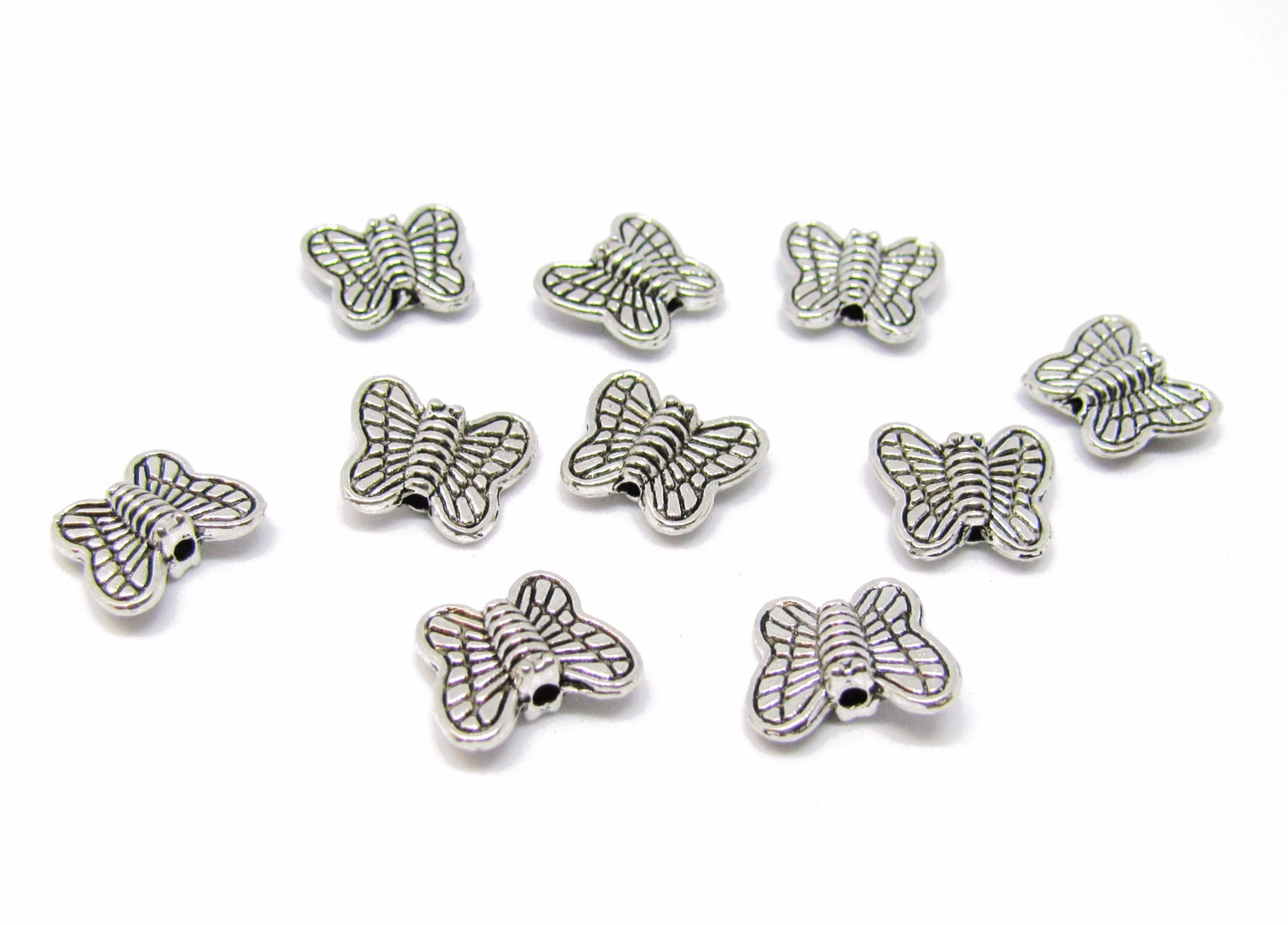 20 Metallperlen Schmetterling, silberfarben,10 mm, Perlen basteln, verzieren