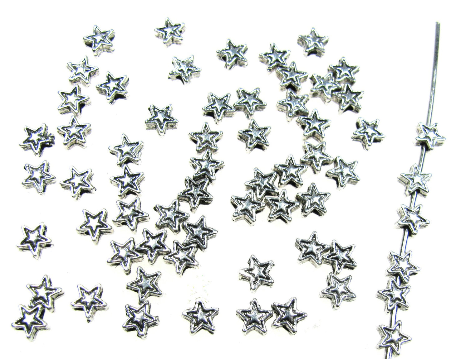 60 Metallperlen Stern 4mm, silberfarben, Spacer, Perlen, Zwischenperle