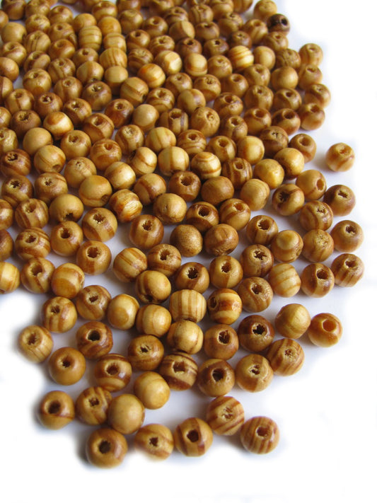 100, 200 oder 400 Holzperlen naturfarben braun  6mm, Schmuck Perlen basteln Holz
