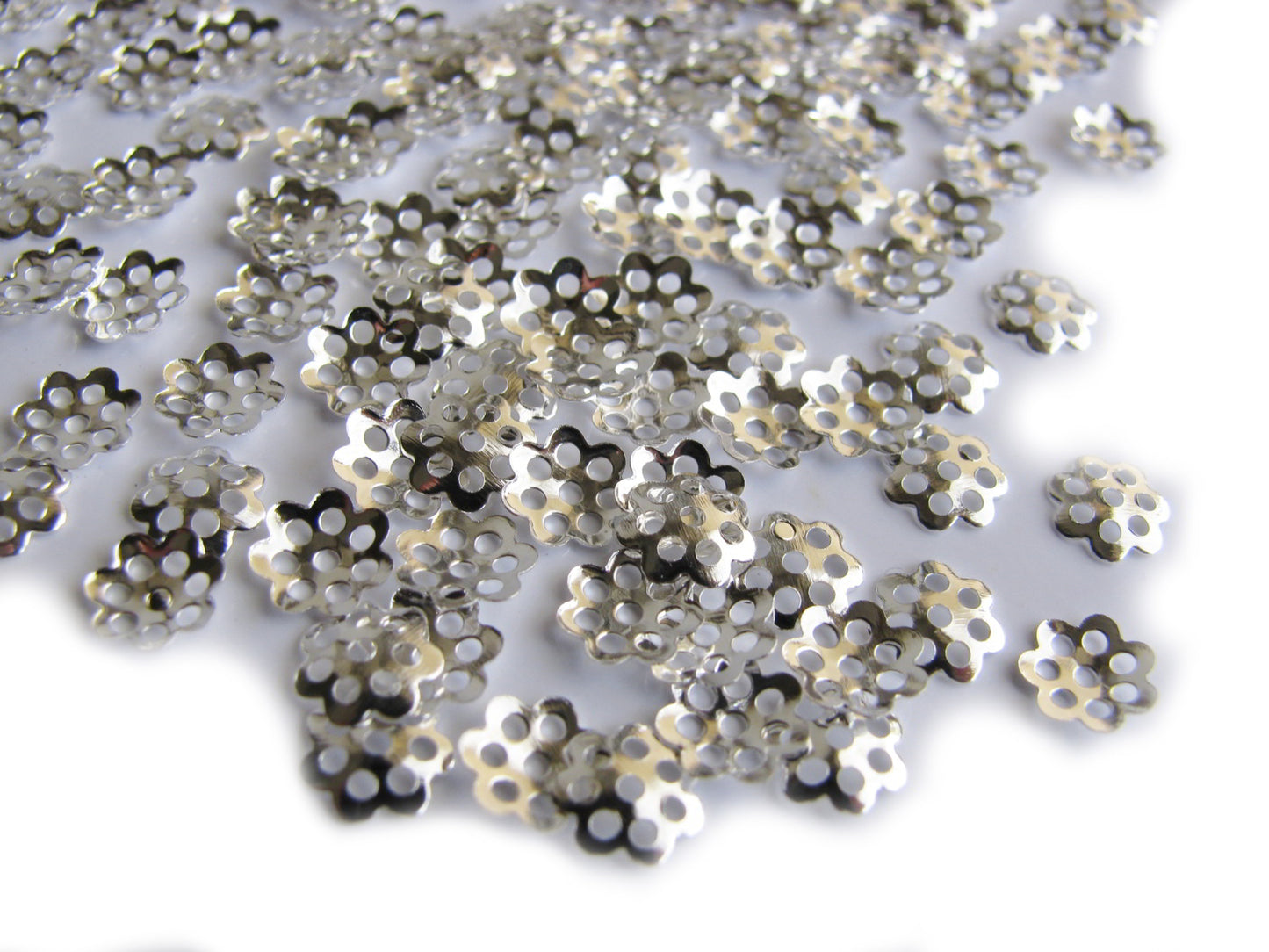 100, 200 o. 500 Perlkappen, 6 mm, Metall silberfarben, Schmuck, Perlen basteln