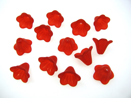 12 Blütenkelche rot, 1 x 1,4 cm, Acrylperlen Blume, Schmuck, Perlen basteln
