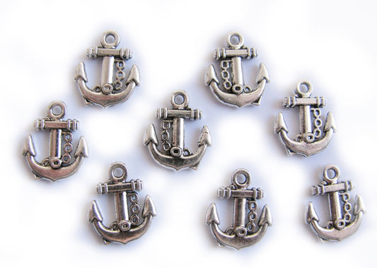 8 Anker, Metallanhänger Silberfarben, 1,7 cm, Schmuck mit Perlen basteln, fädeln