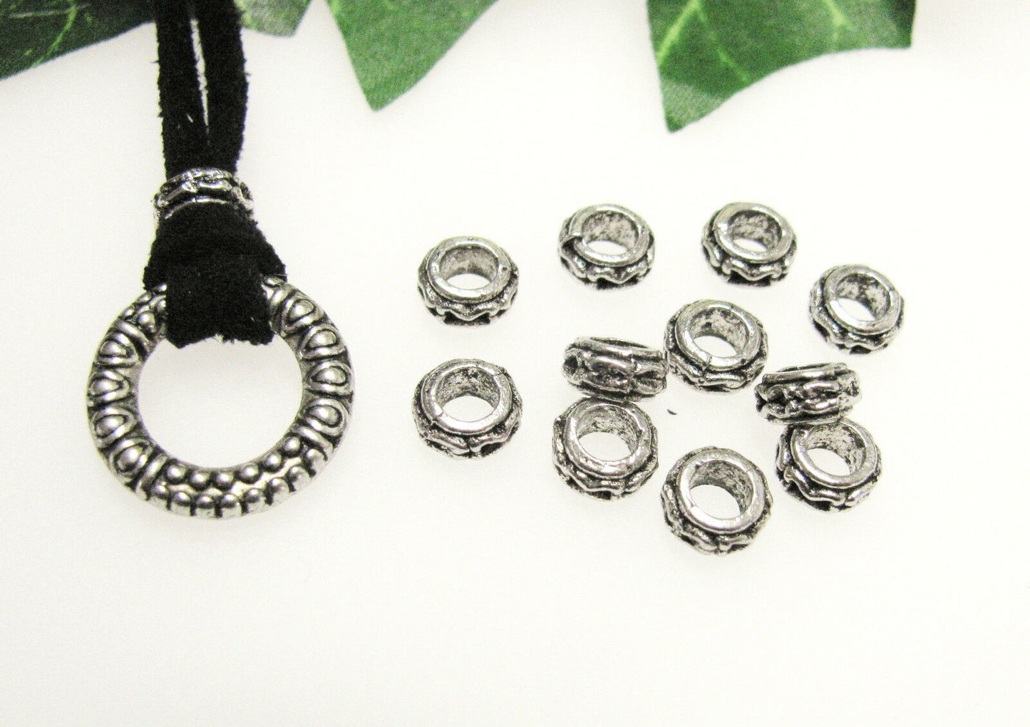 15 Metallperlen, Rondelle, 7 x 3,5 mm, Zwischenperle in silber, Perlen basteln