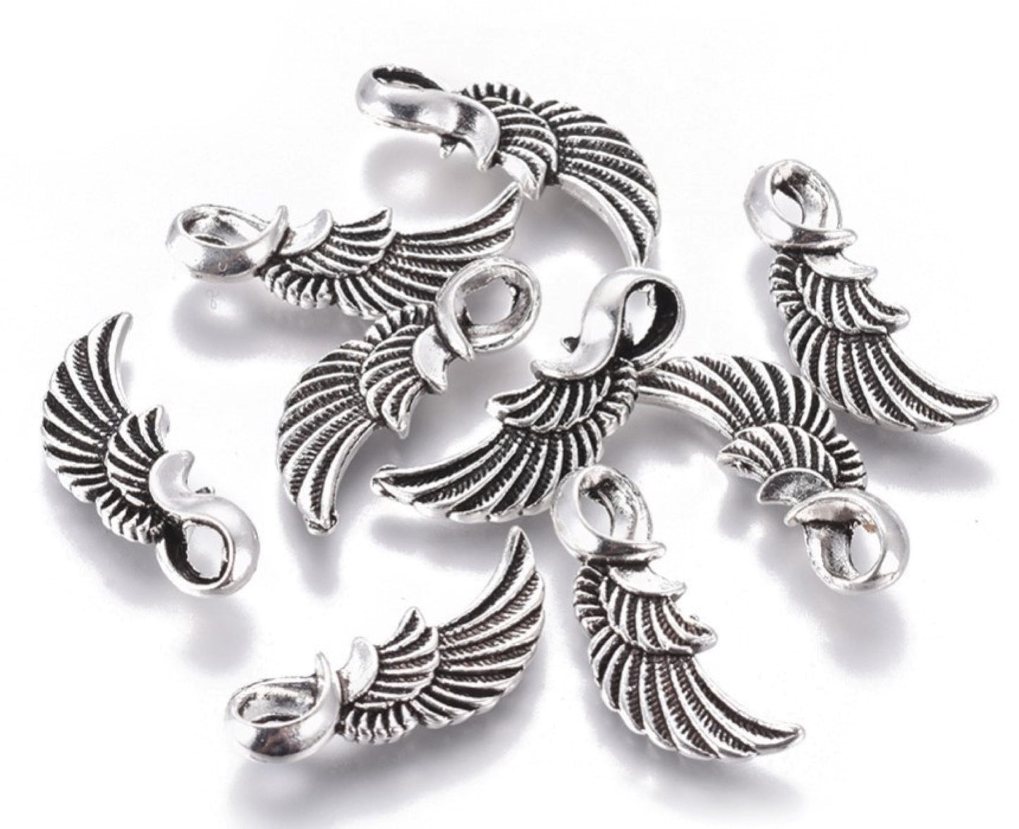 12 Anhänger Flügel Silberfarben 2,35 cm, Schwinge, Metallanhänger Perlen basteln