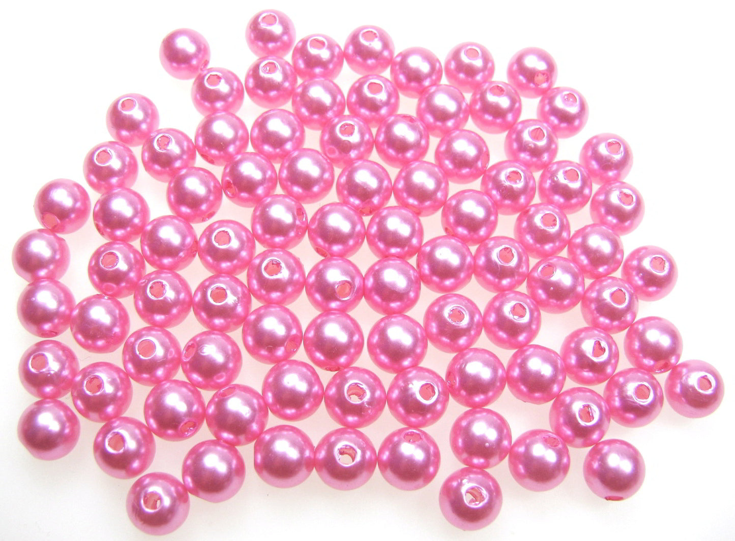 80 Wachsperlen rosa, 8mm, Schmuckzubehör, Kunststoffperlen schimmernd, basteln