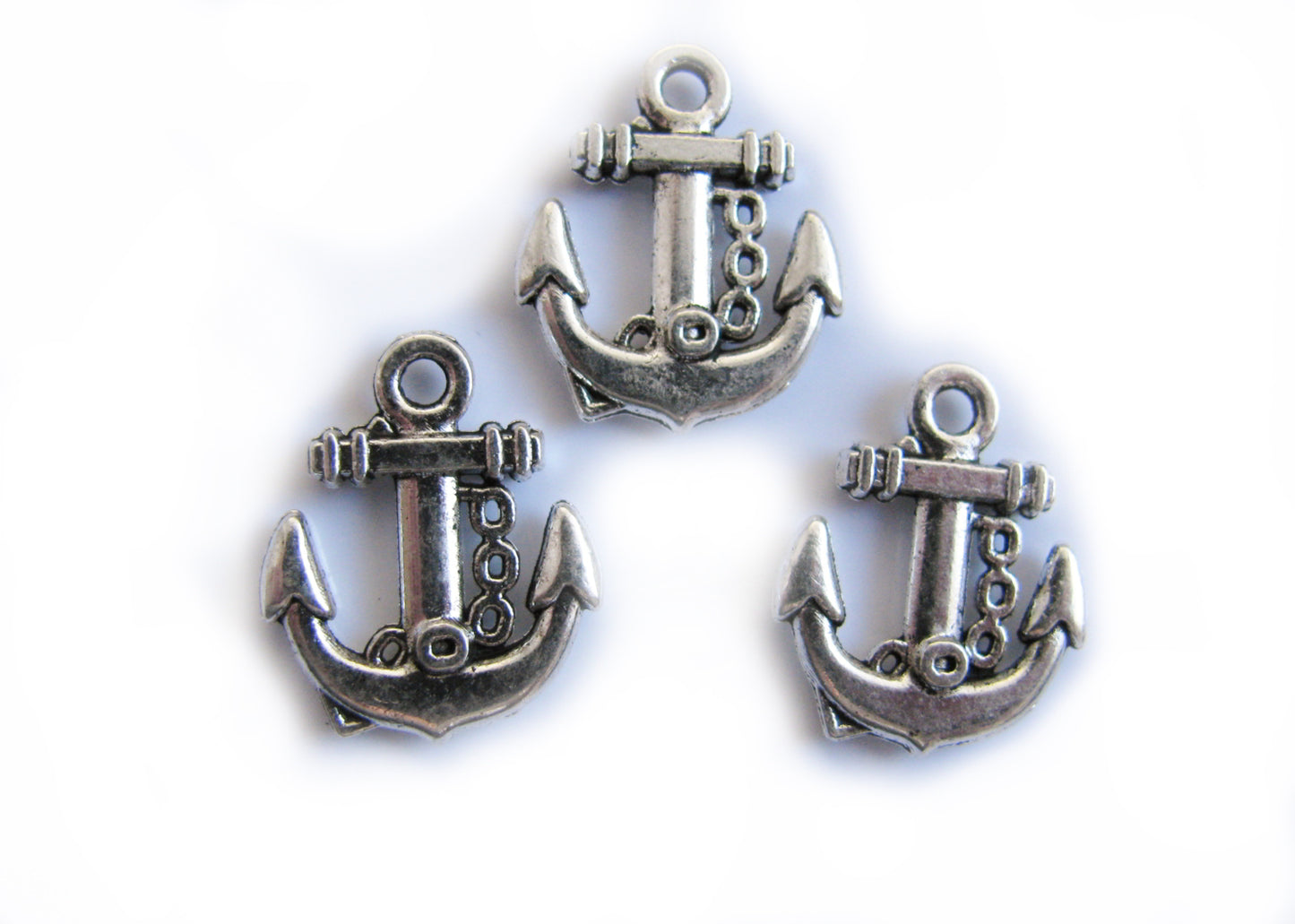 8 Anker, Metallanhänger Silberfarben, 1,7 cm, Schmuck mit Perlen basteln, fädeln