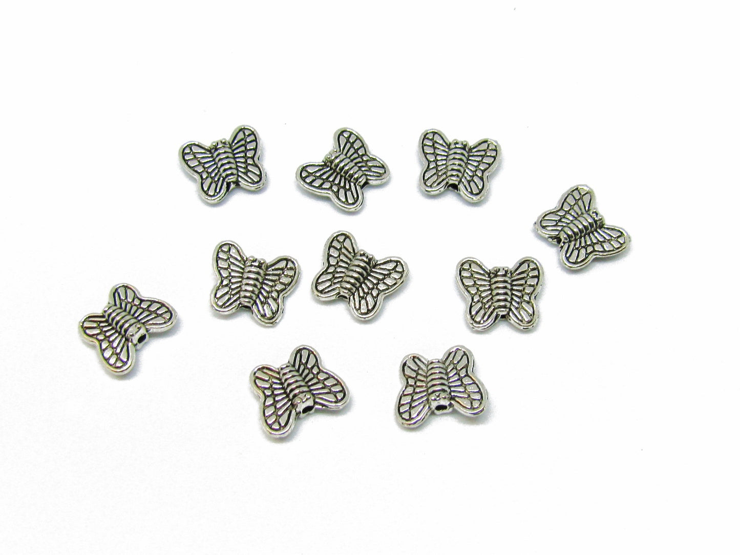 20 Metallperlen Schmetterling, silberfarben,10 mm, Perlen basteln, verzieren