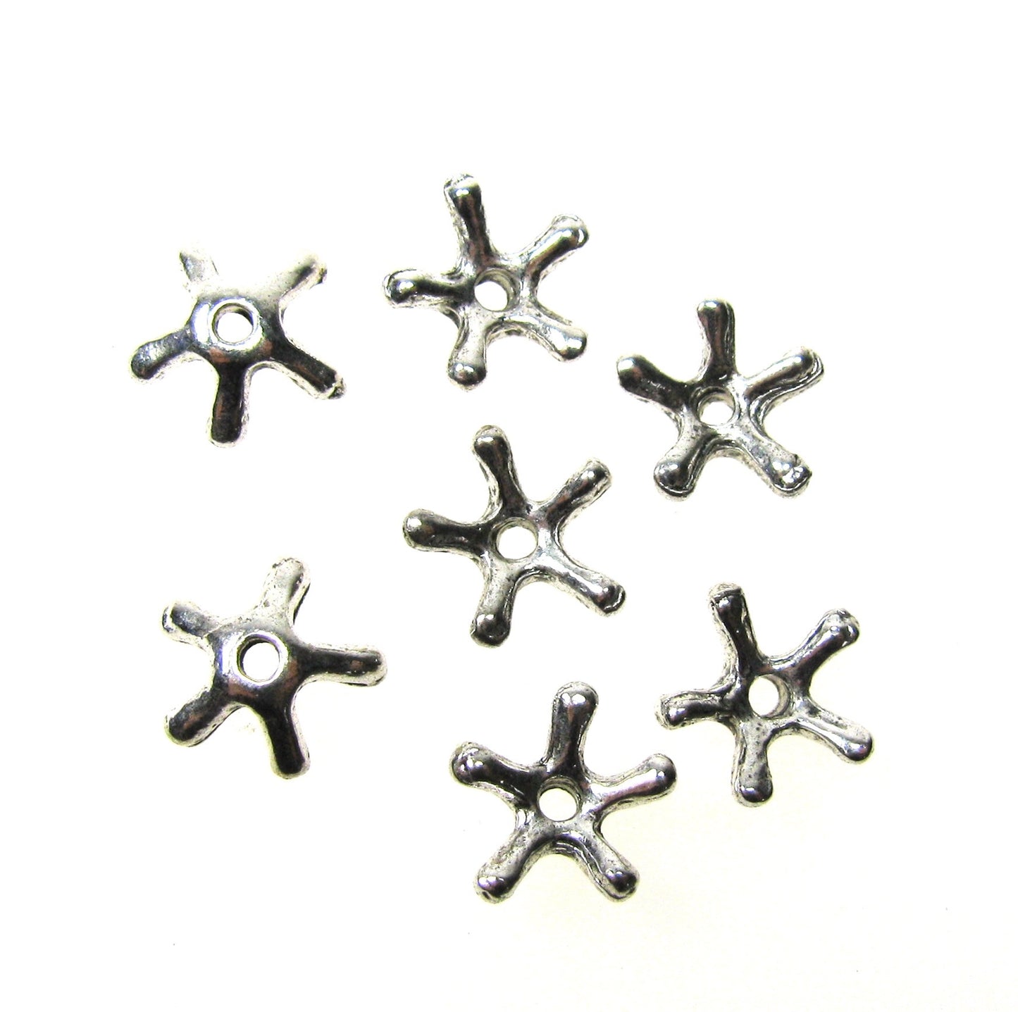 50 Perlkappen Stern  9mm silberfarben, Perlen basteln, strahlenförmig, Endkappen