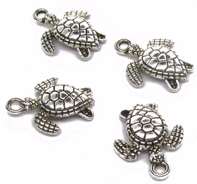 8 Metallanhänger Schildkröte, Silberfarben 1,8 cm, Schmuck mit Perlen basteln