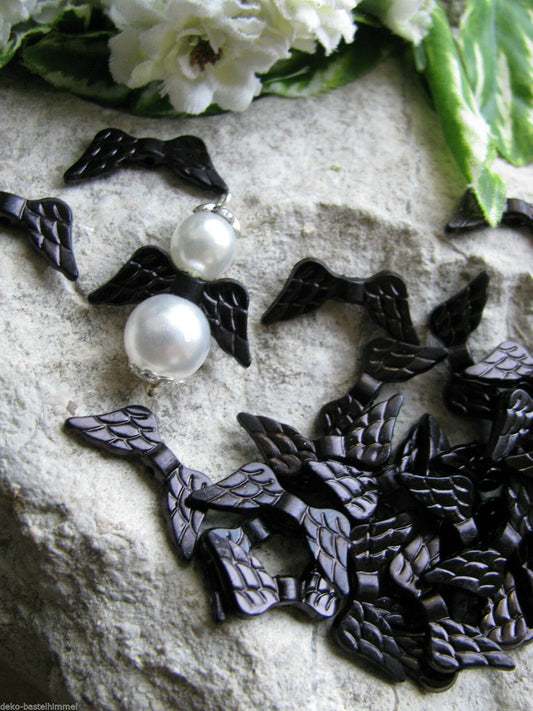 20 / 50 / 100 Acrylperlen Flügel, schwarz, 2 cm, Schutzengel mit Perlen basteln