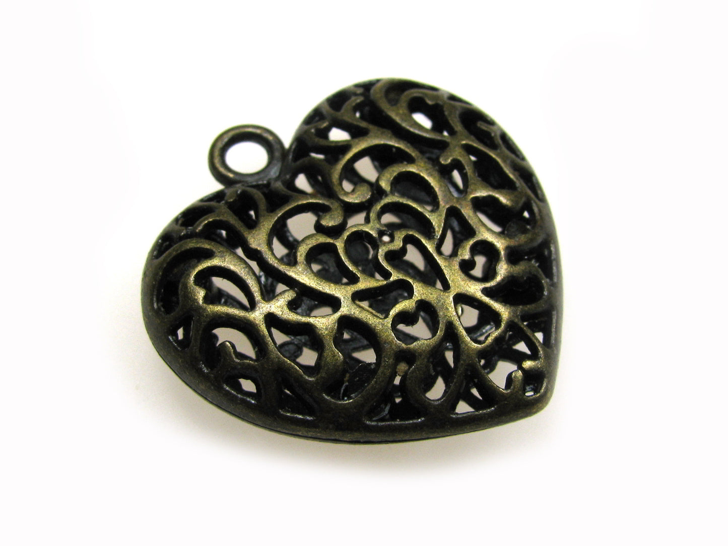 3 Metallanhänger Herz, bronzefarben 3,6cm, durchbrochen, Trachten Schmuck,