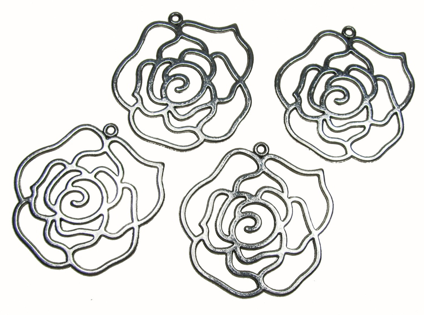 6 Metallanhänger Rose silberfarben, 3,95 x 4,2cm, Retro Schmuck selbst machen