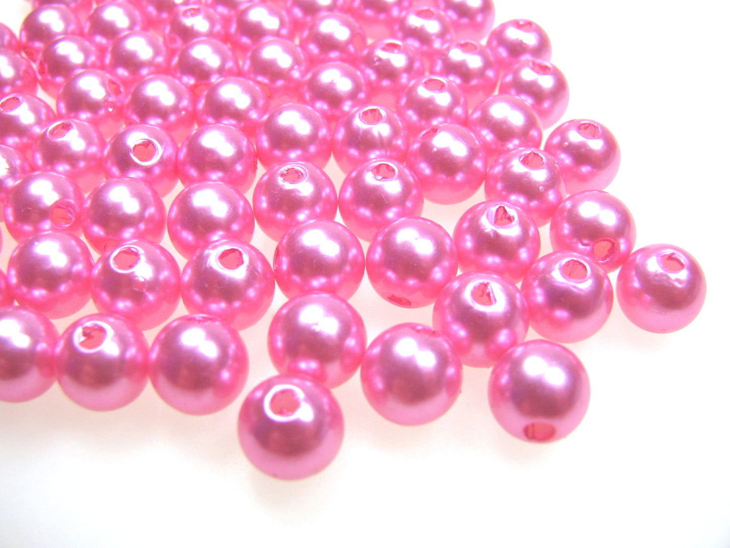 80 Wachsperlen rosa, 8mm, Schmuckzubehör, Kunststoffperlen schimmernd, basteln