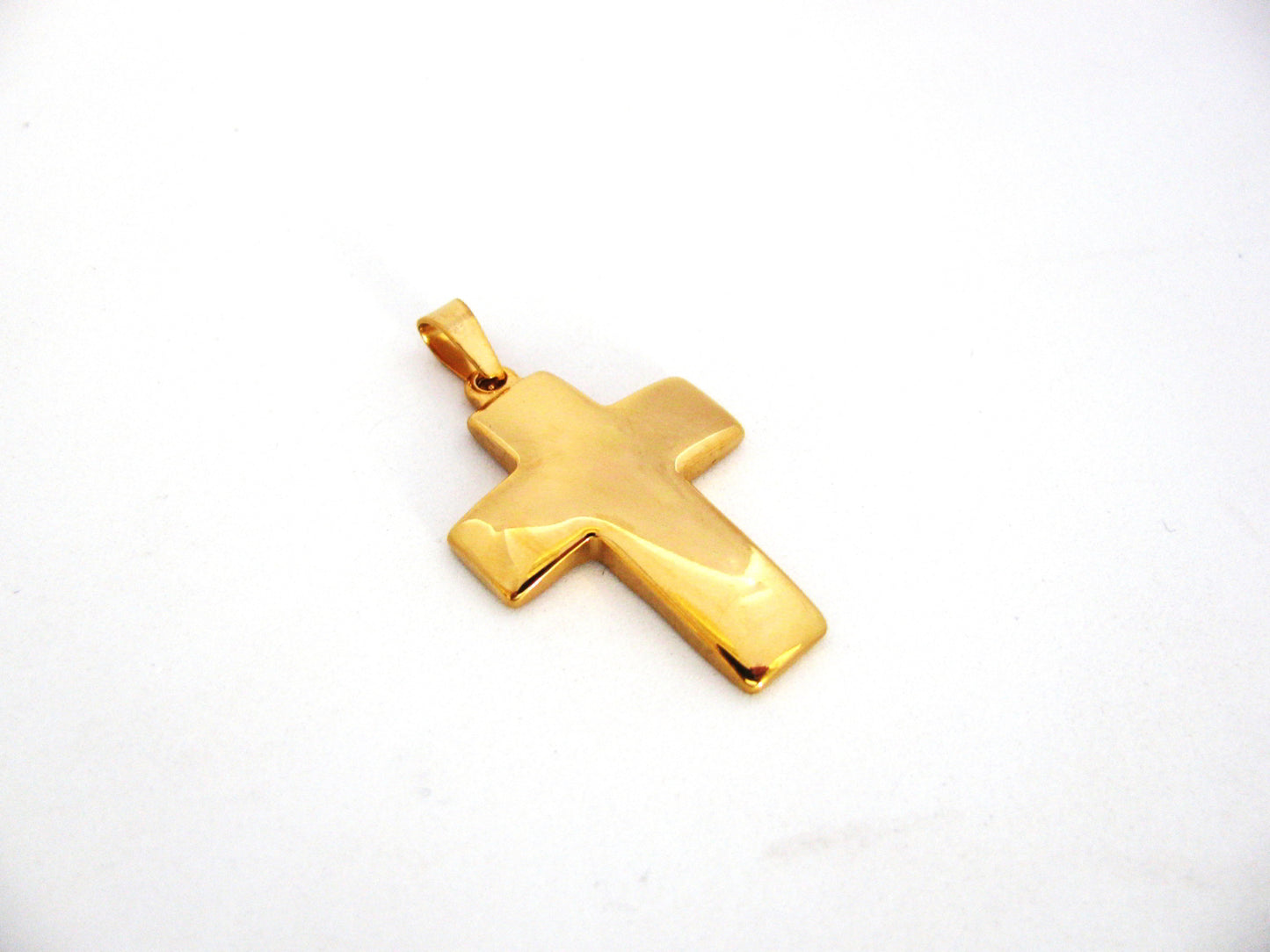Kreuz Anhänger Edelstahl goldfarben, 4,3cm, Kettenanhänger, Kruzifix, glänzend