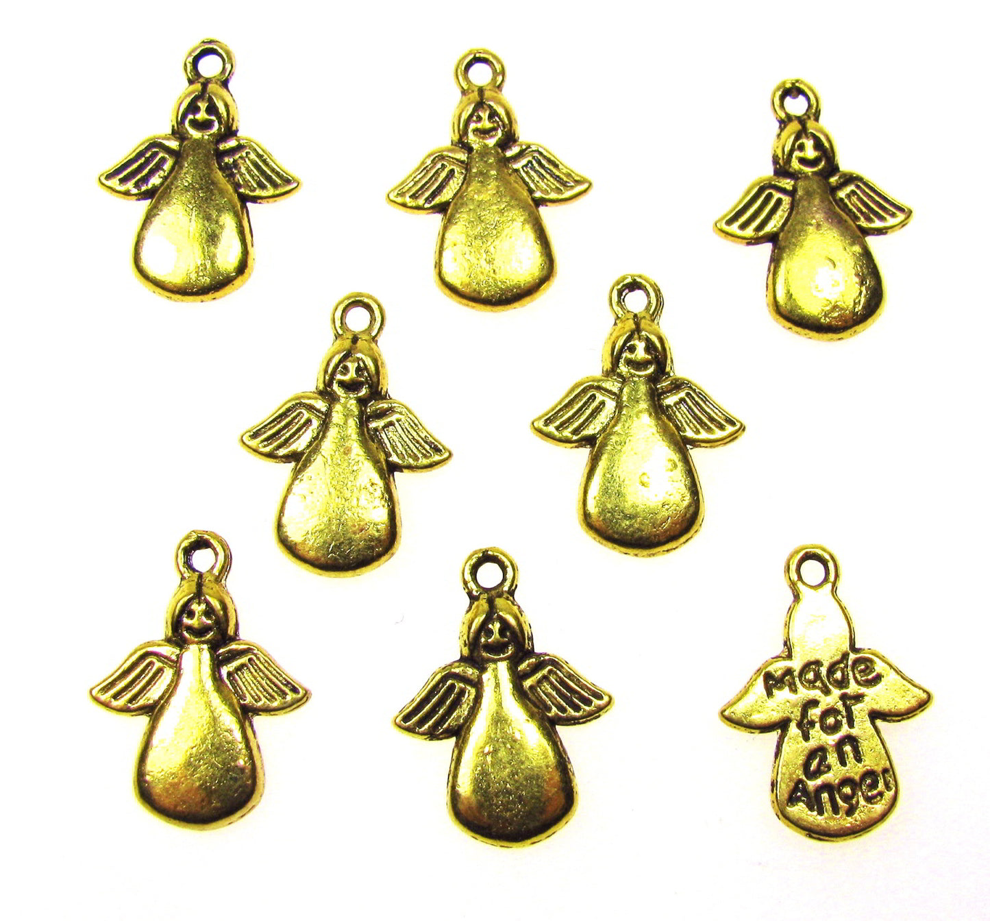 8 Engel Metallanhänger goldfarben mit Aufschrift, Made for an angel, Anhänger