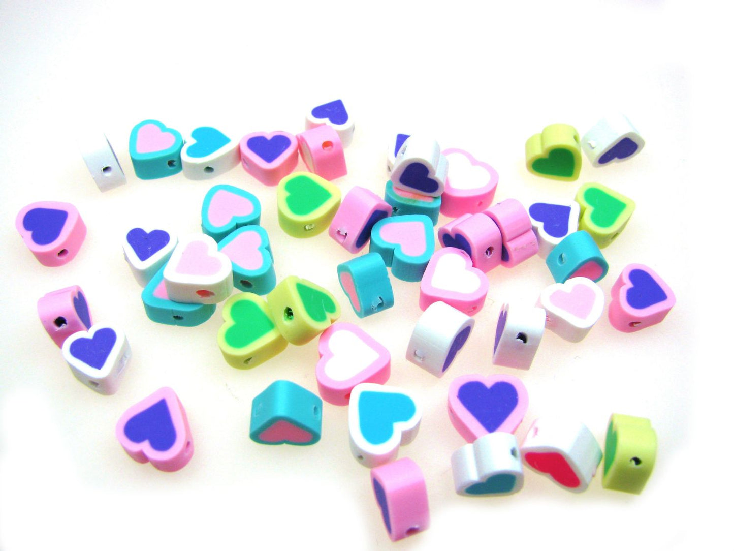 40 Herz Perlen bunt gemischt, Polymer Clay Bead, basteln, Mischung, mehrfarbig
