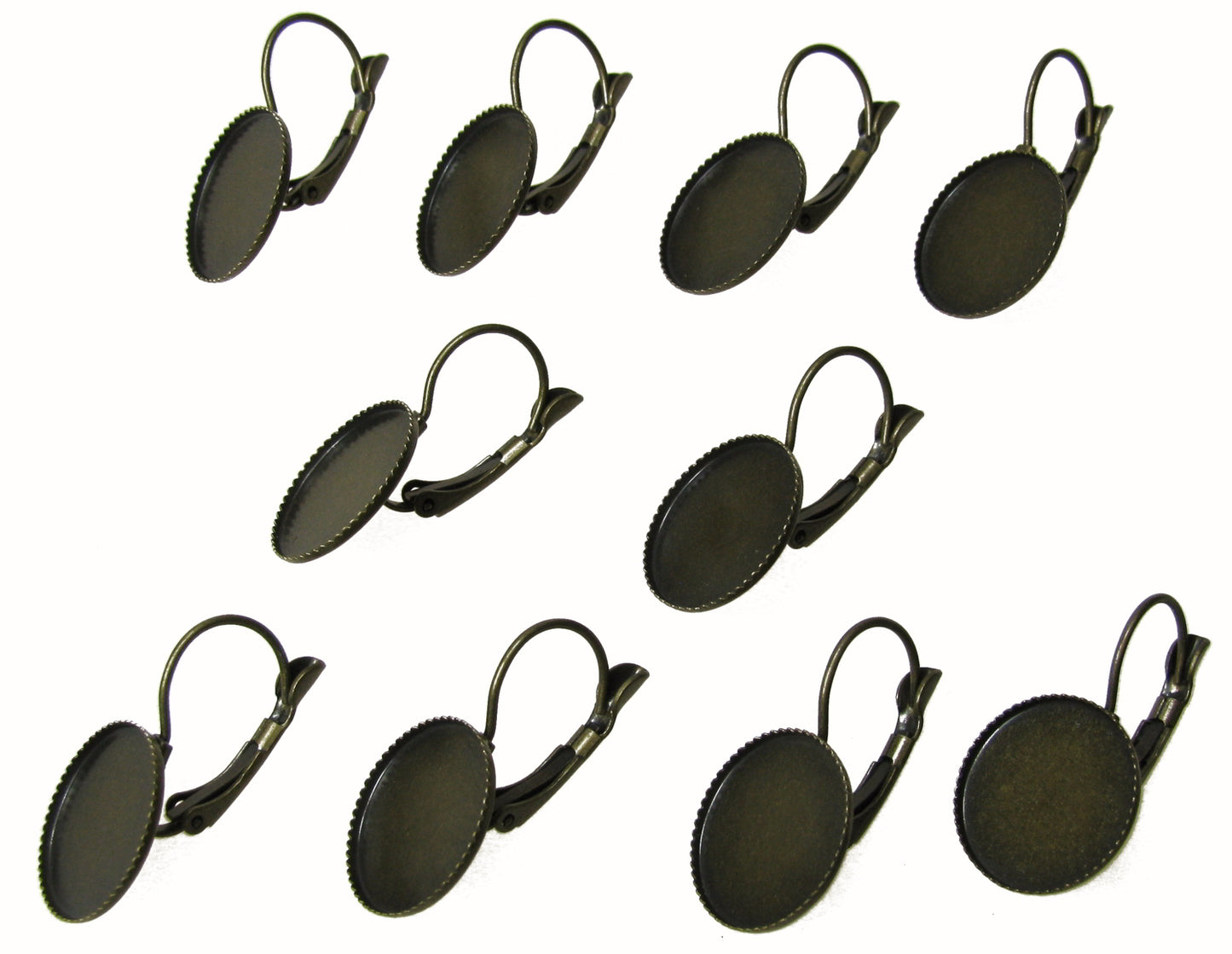 5 Paar Ohrring Brisur Fassung f. Cabochon 1,45cm bronzefarben, Rohlinge Ohrhaken