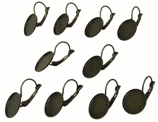5 Paar Ohrring Brisur Fassung f. Cabochon 1,45cm bronzefarben, Rohlinge Ohrhaken