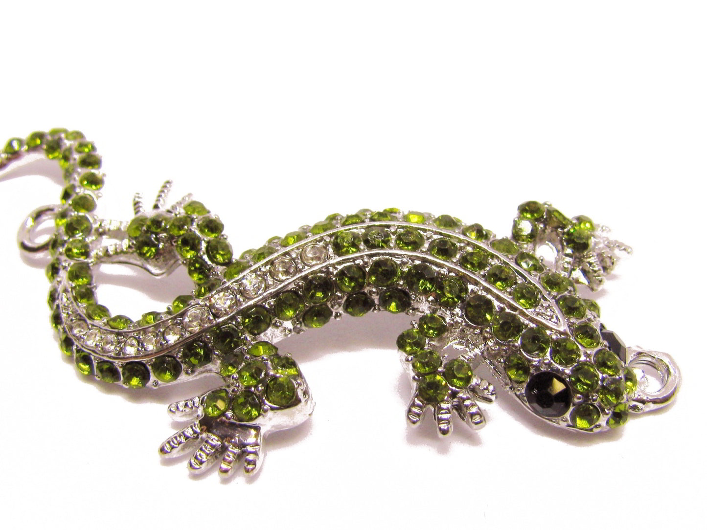 Verbinder Eidechse Strass besetzt 6cm, grün, weiß, Schmuckzubehör Anhänger Gecko
